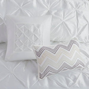 English Elm 7-piece Queen Tufted Pleated Comforter Set with Shams Bed Skirt Decorative Pillows White B035P463183