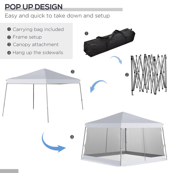 English Elm Outsunny Slant Leg Pop Up Canopy Tent With Mesh, Portable Sun Shelter For Parties & Outdoor Events W2225P200911-GIGA