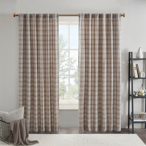JLA Home Madison Park - Plaid Yarn-Dyed Green Curtain Panel with Fleece Backing for Thermal Insulation and Privacy, 84-108" Brown MP40-8523
