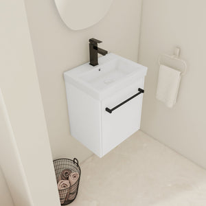 English Elm 18'' Floating Wall-Mounted Bathroom Vanity with Ceramic Sink, Soft-Close Door & Space-Saving Design Glossy White W999P236348