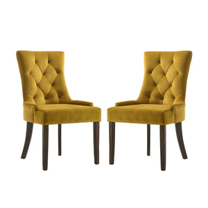 English Elm Set Of 2 Velvet Dining Chairs In Yellow & Espresso - Elegant Comfort With Timeless Style & Durability B016P315262-GIGA