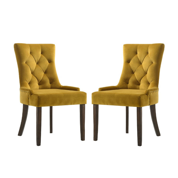 English Elm Set Of 2 Velvet Dining Chairs In Yellow & Espresso - Elegant Comfort With Timeless Style & Durability B016P315262-GIGA