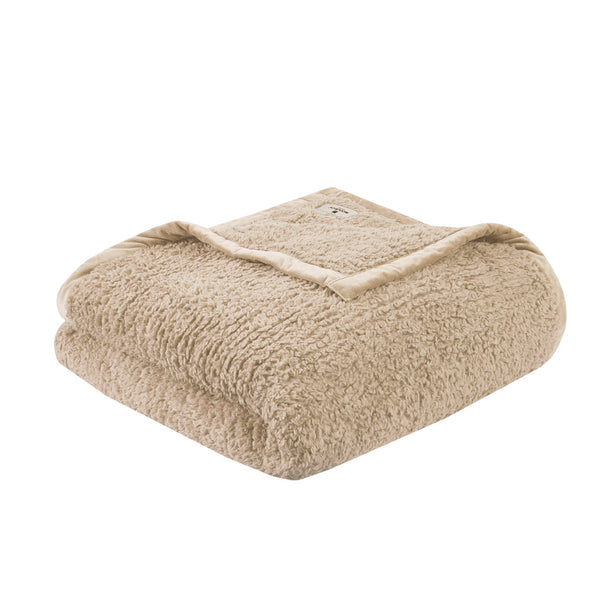 JLA Home Woolrich - Berber Woolrich Burlington plush berber blanket with velvet binding, OEKO-TEX softness for cozy nights Tan WR51-2214