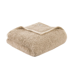 JLA Home Woolrich - Berber Woolrich Burlington Plush Berber Blanket with Velvet Binding, OEKO-TEX Certified Cozy Luxury Tan WR51-2215