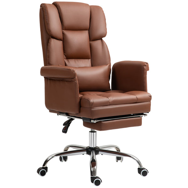 English Elm Homcom Ergonomic Executive Office Chair With Footrest, Pu Leather Upholstery & Lumbar Support, Brown W2225P250007