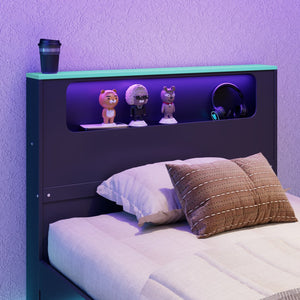 English Elm Twin Wood Gaming Daybed with Trundle Built-in Desk Rgb Lighting and Usb Port Black+Blue LT000283AAC