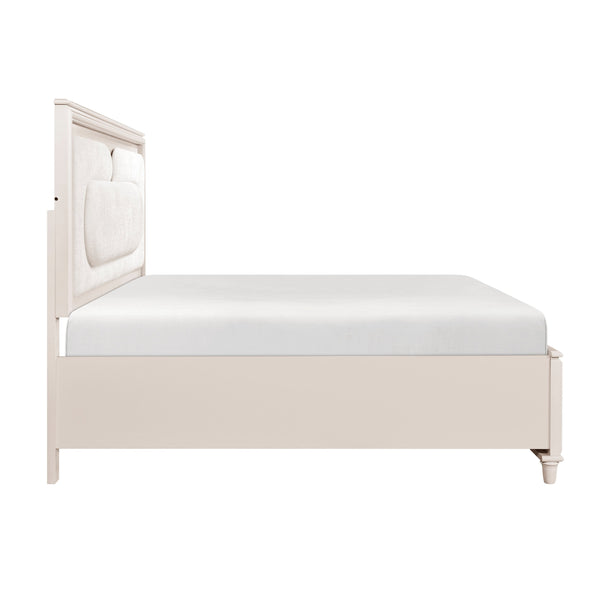 English Elm Modern Queen Platform Bed Chenille Headboard Led Lighting Footboard Storage Drawers B011S02158