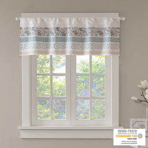 JLA Home Madison Park - Printed Paisley Pieced Rod Pocket Valance in Aqua Periwinkle with Lace Trim, 100% Cotton, OEKO‑TEX Certified MP41-4293