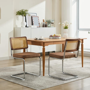English Elm Mid Velvet Cantilever Dining Chairs Set of 2 — Mid Century Linen Upholstered Rattan Back, Chrome Base, DurableComfort Coffee W1143P342097