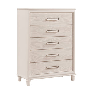 English Elm Modern Glam Five Drawer Chest with Embossed Fronts and Chrome Pulls for Bedroom B011P424783