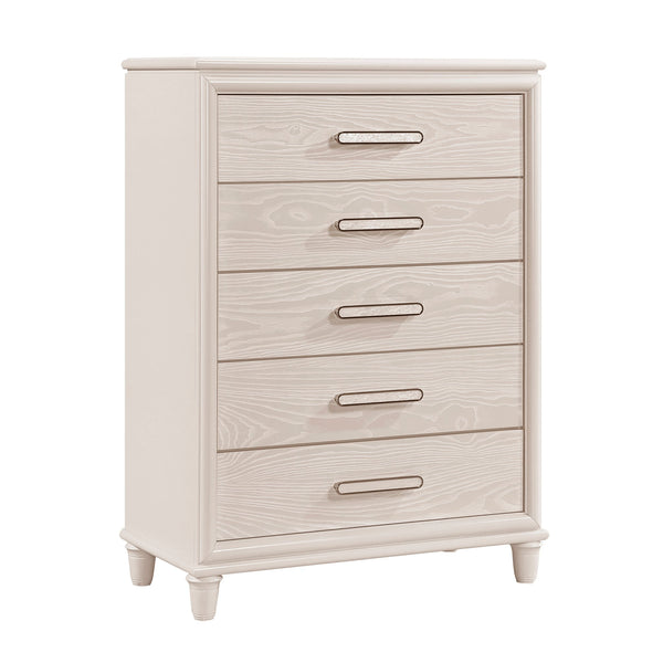 English Elm Modern Glam Five Drawer Chest with Embossed Fronts and Chrome Pulls for Bedroom B011P424783