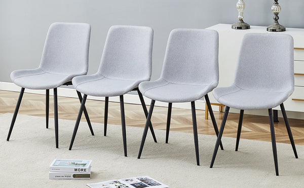 English Elm Comfortable Linen-Cotton Dining Chairs Set of 4 in Light Gray — Ergonomic Curved Cushions, Metal Legs, Breathable Fabric W1151P230557