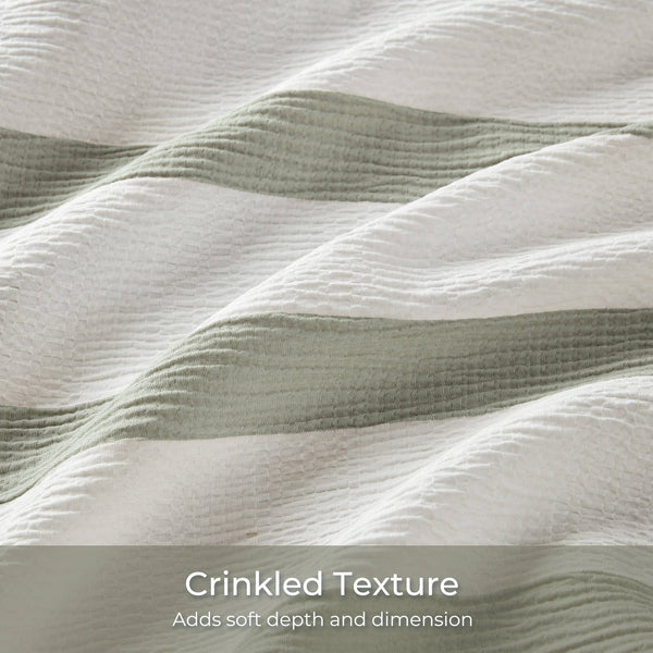 English Elm 3-piece King Yarn-dyed Woven Stripe Comforter Set with Seersucker Texture for Coastal Bedrooms Sage Green B035P463223