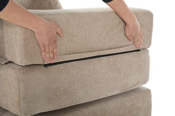 English Elm UNITED Folding Sofa Bed with Removable Cover Zipper, Chenille Memory Foam Sleeper for Small Spaces khaki W1568P293804