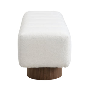 English Elm Christopher Knight Home® - Upholstered Boucle Dining Bench with Wood Legs, No-Assembly 50" Upholstered Seat, 300 lb Capacity White N779P271404W