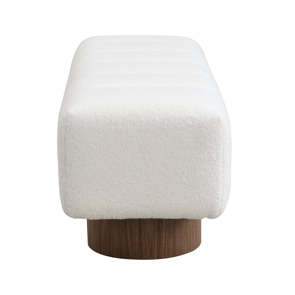 English Elm Christopher Knight Home® - Upholstered Boucle Dining Bench with Wood Legs, No-Assembly 50" Upholstered Seat, 300 lb Capacity White N779P271404W