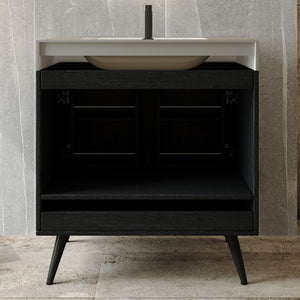 English Elm Contemporary Freestanding Bathroom Vanity Sintered Stone Top Ceramic Sink Floating Cabinet W3136S00061