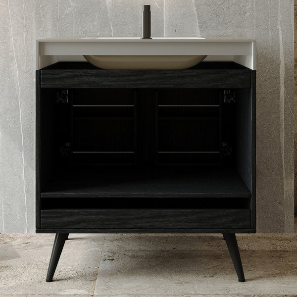 English Elm Contemporary Freestanding Bathroom Vanity Sintered Stone Top Ceramic Sink Floating Cabinet W3136S00061