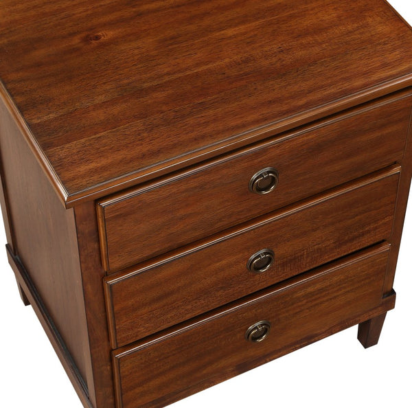 English Elm Chamberlin Brown Solid Wood 3-Drawer Nightstand with Antique Bronze Rings, Full-Extension Glides, 27" H B050P376938