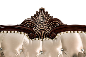 English Elm Dark Dark Cherry Beige Traditional Accent Chair 47.5"W Rolled Arms Curved Details Elegant Seating B2741S00593