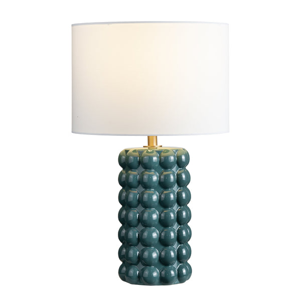 Crestview Collection 26.5" H Mid Century Modern Ceramic Table Lamp - Deep Teal Base With White Linen Shade For Style   Cvazp137