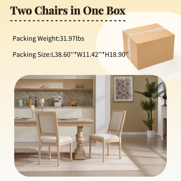 English Elm French Country Dining Chairs Set Of 2 – Elegant Upholstered Square Back, Stylish Comfort For Dining W3426P324534