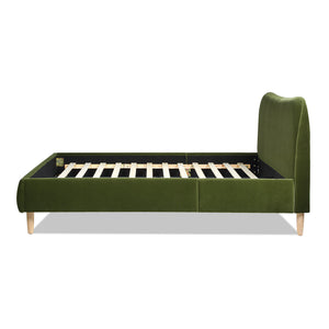 English Elm Jennifer Taylor Home - Roman Upholstered Queen Platform Bed With Curved Headboard In Olive Green Velvet - Stylish Comfort! B2719P238211