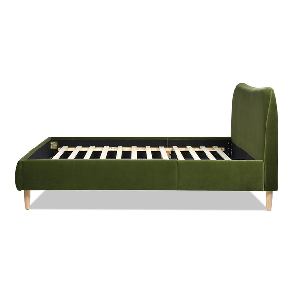 English Elm Jennifer Taylor Home - Roman Upholstered Queen Platform Bed With Curved Headboard In Olive Green Velvet - Stylish Comfort! B2719P238211
