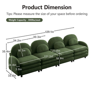 English Elm Teddy Fleece Modular Cloud Sofa Four Seat Curved Sculptural Design for Modern Living Rooms Green W5656S00088
