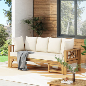 English Elm Christopher Knight Home® - Outdoor Acacia Wood Daybed Sofa: Stylish 3-Seater Lounge With Water-Resistant Cushions For Patios 74327.00BEIGE