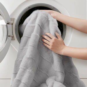 JLA Home Madison Park - Faux Faux Fur Throw Madison Park — Luxe basket-weave plush, Oeko‑Tex certified, machine washable comfort Light Grey MP50-8797