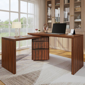 English Elm 90" Rotating L-shape Executive Desk Natural Melamine Mdf Surface Three Drawers Home Office Walnut N751S383638W