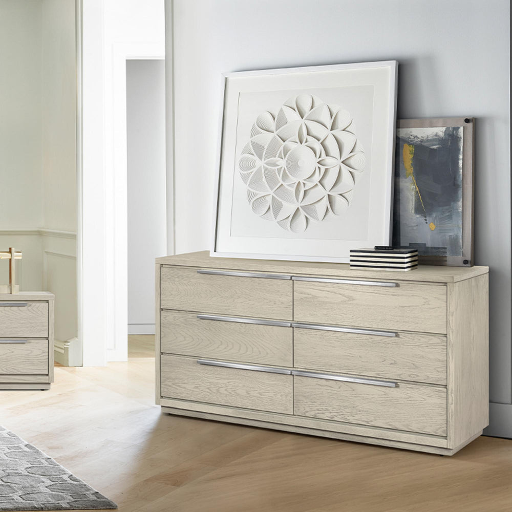 English Elm Abbey Solid Oak Six Drawer Dresser Gray Finish Wide Low Profile Bedroom Storage B2736P464852
