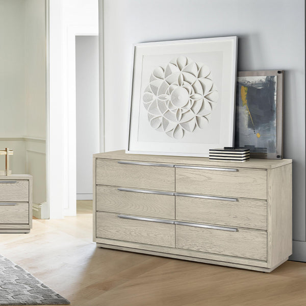 English Elm Abbey Solid Oak Six Drawer Dresser Gray Finish Wide Low Profile Bedroom Storage B2736P464852