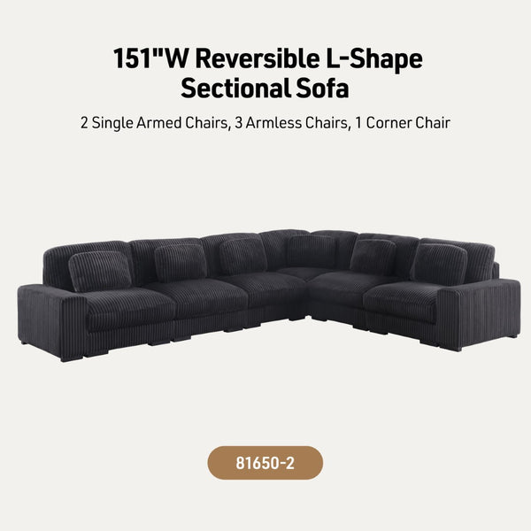 English Elm Sloane Charcoal Corduroy Reversible L-Shape Modular Sectional Sofa For Stylish Living Spaces B061S00923-GIGA