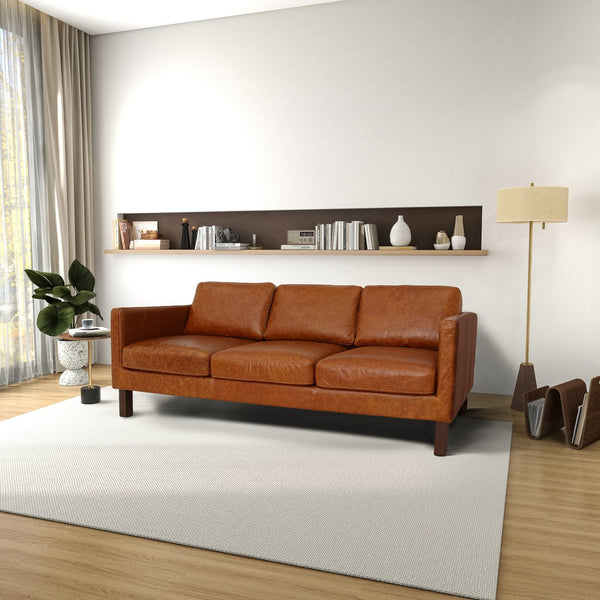 English Elm Elliot Full Grain Leather Reclining Sofa Solid Wood Frame Cognac Living Room Seating B183P255282