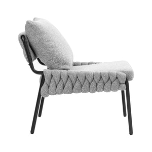 English Elm Modern Accent Lounge Chair with Braided Fabric Upholstery, Ergonomic Backrest, Plush Cushioning, Metal Frame, Adjustable Feet - Stylish Living Room Armchair Grey W2215P252346