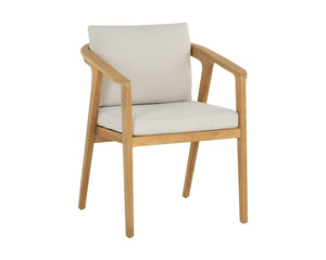 Sunpan Coraline Outdoor Dining Armchair in Palazzo Cream - Stylish, Durable Teak Frame for Any Space
