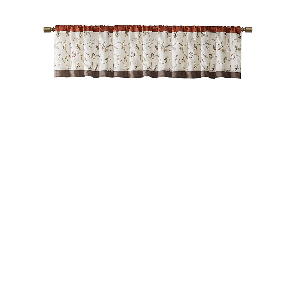 JLA Home Madison Park - Embroidered Valance with Rust Floral Elegance, Lined Pleated Design for Soft Light Control & Style MP41-5471