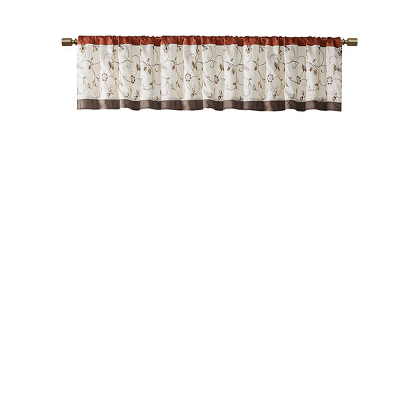 JLA Home Madison Park - Embroidered Valance with Rust Floral Elegance, Lined Pleated Design for Soft Light Control & Style MP41-5471