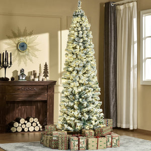 English Elm Homcom 7.5Ft Snow-Flocked Douglas Fir Christmas Tree With 350 Warm White Leds & Realistic Look W2225P229805