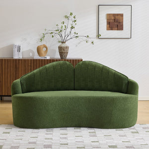 English Elm Curved Two Seat Chenille Sofa Sculptural Wave Design for Studio and Small Living Rooms Green W3612P422592