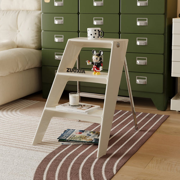 English Elm Home Foldable Ladder Frame multi-use ABS+Steel stool side table bookshelf anti-slip compact stand White W3318P308256