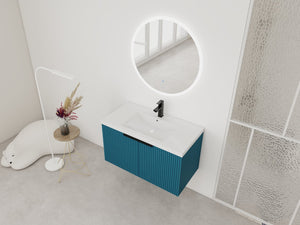 English Elm 36" Floating Bathroom Vanity with Resin Sink, Wavy Doors, Soft-Close Hinges & Durable Plywood Finish Lake Blue W999P251809