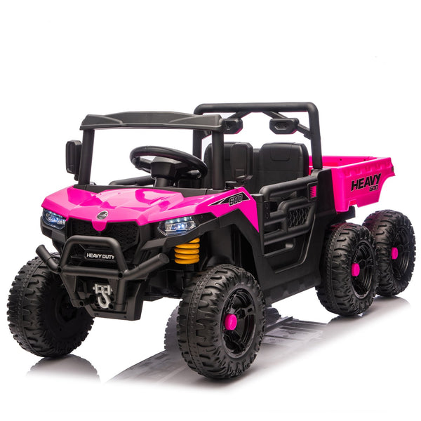English Elm 24v Electric Kids Dump Truck 4wd Six Wheel Ride on with Remote Suspension Cargo Bucket Pink W1578P380845