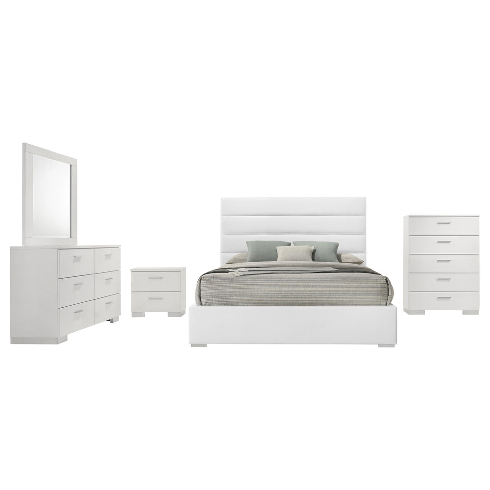 English Elm Fillmore Queen Bedroom Set with Led Mirror Arched Headboard and Chrome Accents B062S01516