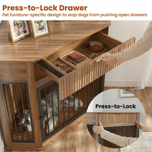 English Elm 44.6'' Corner Mdf Dog Kennel Cabinet with Fluted Drawer End Table for Modern Living Natural Walnut W5216P415905