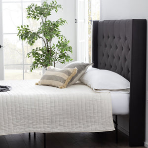 English Elm Lucid Charcoal Wingback Diamond Tufted Headboard Twin — Plush Padded 54.5" Tall, Easy Attachments, Zippered Hardware Compartment B350P326221