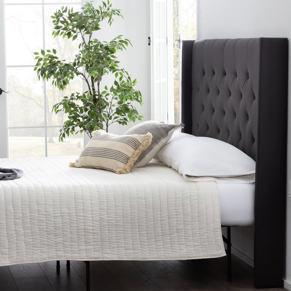 English Elm Lucid Charcoal Wingback Diamond Tufted Headboard Twin — Plush Padded 54.5" Tall, Easy Attachments, Zippered Hardware Compartment B350P326221