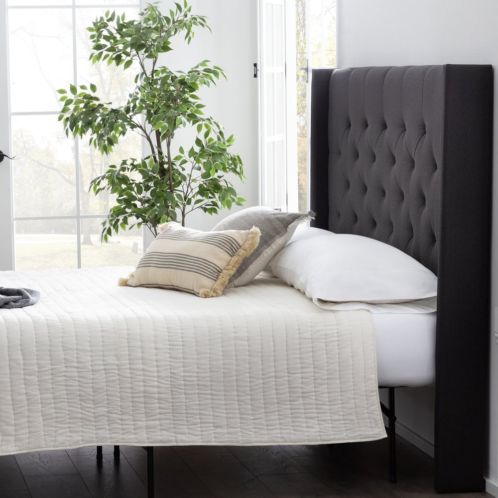 English Elm Lucid Charcoal Wingback Diamond Tufted Headboard Full — Plush Upholstered 54.5" Tall, Easy Mount B350P326220